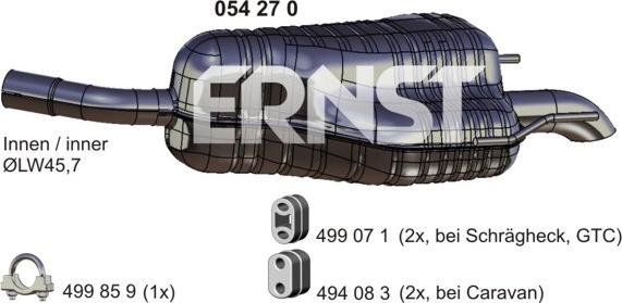 ERNST 054270 - Izplūdes gāzu trokšņa slāpētājs (pēdējais) autodraugiem.lv