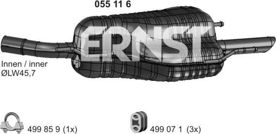 ERNST 055116 - Izplūdes gāzu trokšņa slāpētājs (pēdējais) autodraugiem.lv