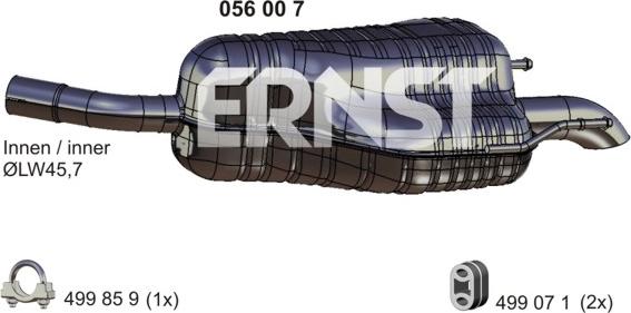 ERNST 056007 - Izplūdes gāzu trokšņa slāpētājs (pēdējais) autodraugiem.lv