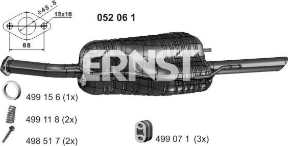ERNST 052061 - Izplūdes gāzu trokšņa slāpētājs (pēdējais) autodraugiem.lv