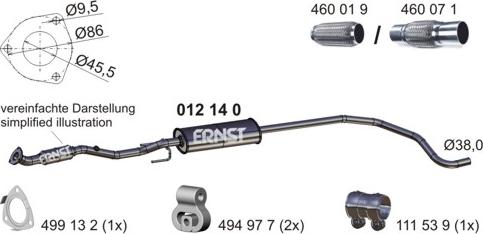 ERNST 012140 - Vidējais izpl. gāzu trokšņa slāpētājs autodraugiem.lv