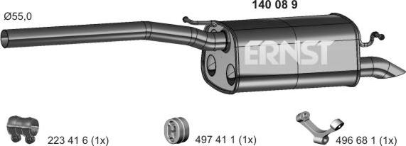 ERNST 140089 - Izplūdes gāzu trokšņa slāpētājs (pēdējais) autodraugiem.lv