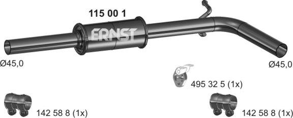 ERNST 115001 - Vidējais izpl. gāzu trokšņa slāpētājs autodraugiem.lv