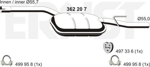 ERNST 362207 - Vidējais izpl. gāzu trokšņa slāpētājs autodraugiem.lv