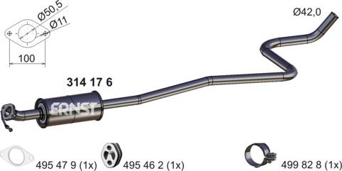 ERNST 314176 - Vidējais izpl. gāzu trokšņa slāpētājs autodraugiem.lv