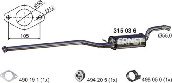 ERNST 315036 - Vidējais izpl. gāzu trokšņa slāpētājs autodraugiem.lv