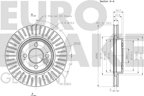 Eurobrake 5815204034 - Bremžu diski autodraugiem.lv