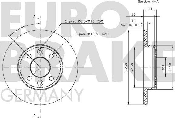 Eurobrake 5815203908 - Bremžu diski autodraugiem.lv