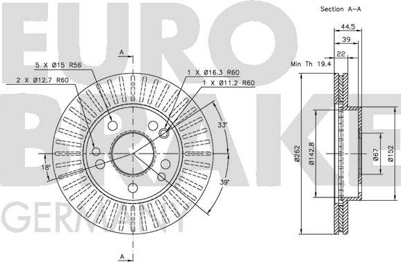 Eurobrake 5815203313 - Bremžu diski autodraugiem.lv