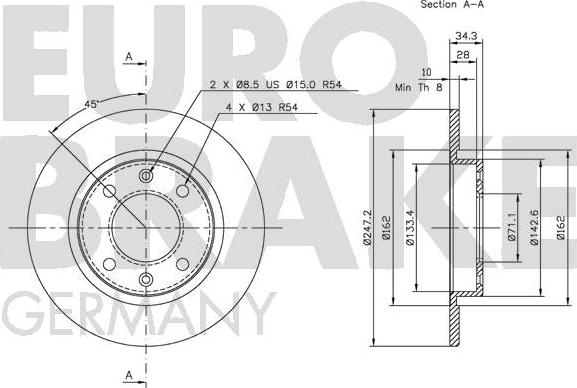 Eurobrake 5815203716 - Bremžu diski autodraugiem.lv