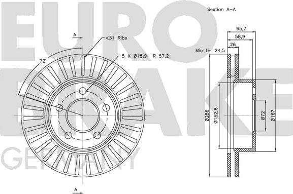 Eurobrake 5815202565 - Bremžu diski autodraugiem.lv