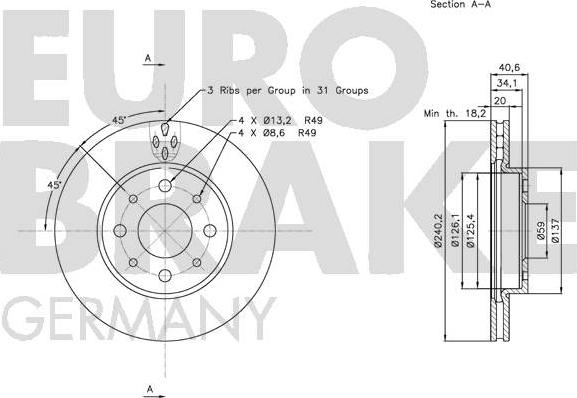 Eurobrake 5815202343 - Bremžu diski autodraugiem.lv