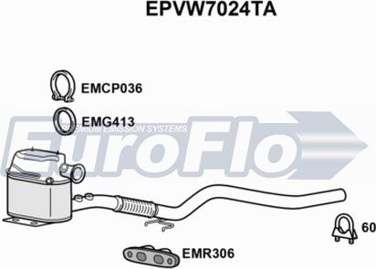 EuroFlo EPVW7024TA - Nosēdumu / Daļiņu filtrs, Izplūdes gāzu sistēma autodraugiem.lv