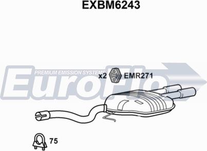 EuroFlo EXBM6243 - Izplūdes gāzu trokšņa slāpētājs (pēdējais) autodraugiem.lv