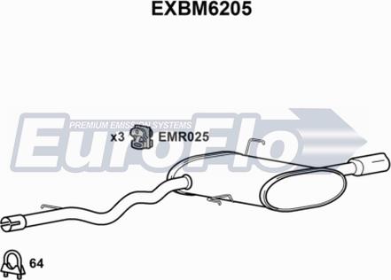 EuroFlo EXBM6205 - Izplūdes gāzu trokšņa slāpētājs (pēdējais) autodraugiem.lv