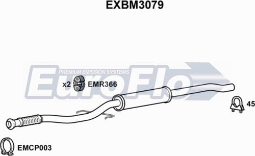 EuroFlo EXBM3079 - Vidējais izpl. gāzu trokšņa slāpētājs autodraugiem.lv