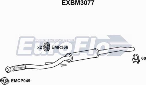 EuroFlo EXBM3077 - Vidējais izpl. gāzu trokšņa slāpētājs autodraugiem.lv