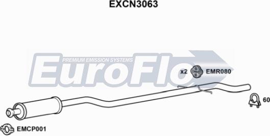 EuroFlo EXCN3063 - Vidējais izpl. gāzu trokšņa slāpētājs autodraugiem.lv