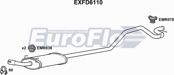 EuroFlo EXFD6110 - Izplūdes gāzu trokšņa slāpētājs (pēdējais) autodraugiem.lv