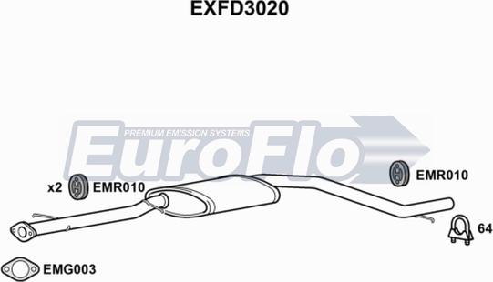 EuroFlo EXFD3020 - Vidējais izpl. gāzu trokšņa slāpētājs autodraugiem.lv