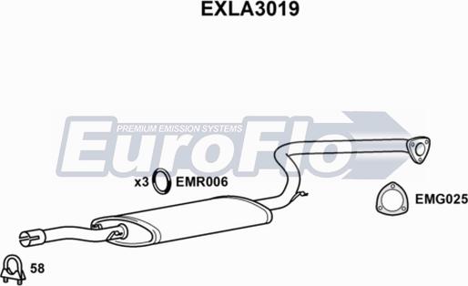 EuroFlo EXLA3019 - Vidējais izpl. gāzu trokšņa slāpētājs autodraugiem.lv