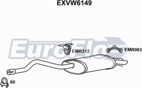 EuroFlo EXVW6149 - Izplūdes gāzu trokšņa slāpētājs (pēdējais) autodraugiem.lv