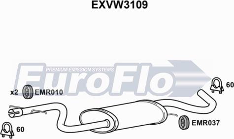 EuroFlo EXVW3109 - Vidējais izpl. gāzu trokšņa slāpētājs autodraugiem.lv