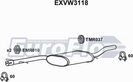 EuroFlo EXVW3118 - Vidējais izpl. gāzu trokšņa slāpētājs autodraugiem.lv