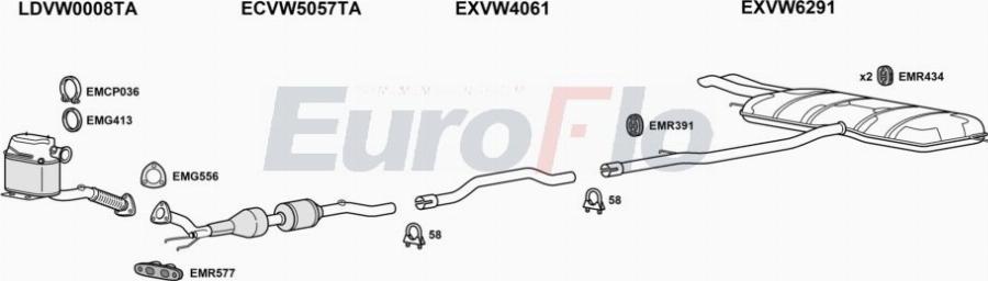 EuroFlo VWSHA20D 0606LHD - Izplūdes gāzu sistēma autodraugiem.lv