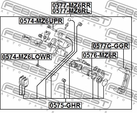 Febest 0575-GHR - Remkomplekts, Bremžu suports autodraugiem.lv