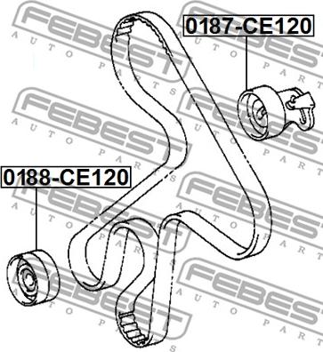 Febest 0187-CE120 - Spriegotājrullītis, Gāzu sadales mehānisma piedziņas siksna autodraugiem.lv