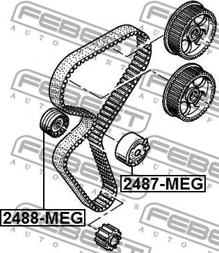 Febest 2487-MEG - Spriegotājrullītis, Gāzu sadales mehānisma piedziņas siksna autodraugiem.lv