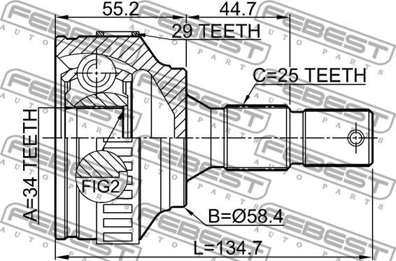 Febest 2510-306A29 - Šarnīru komplekts, Piedziņas vārpsta autodraugiem.lv