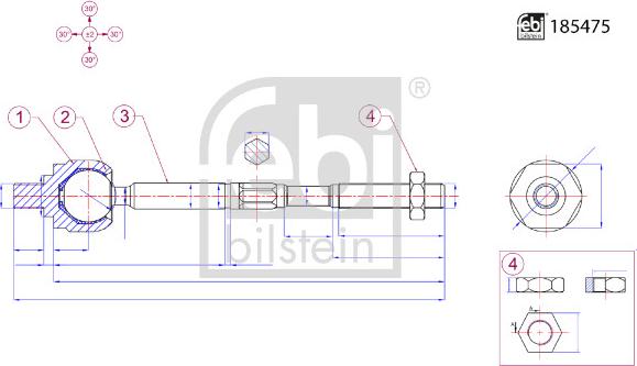 Febi Bilstein 185475 - Aksiālais šarnīrs, Stūres šķērsstiepnis autodraugiem.lv