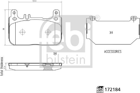 Febi Bilstein 172184 - Bremžu uzliku kompl., Disku bremzes autodraugiem.lv