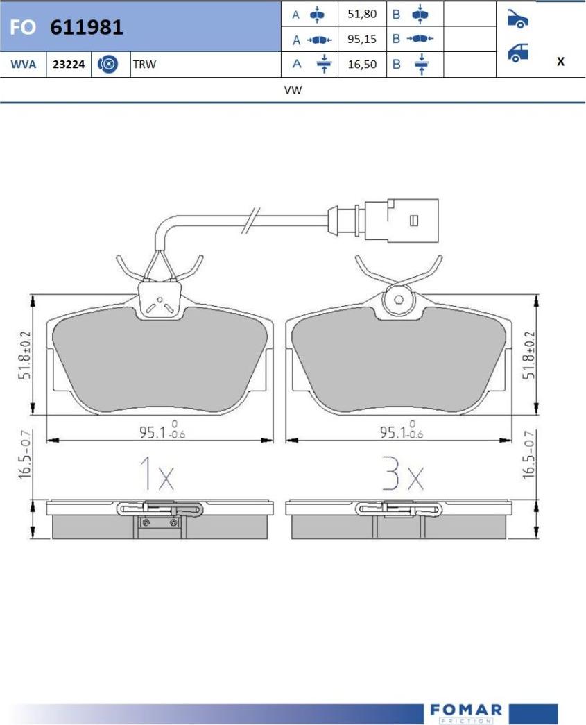 FOMAR Friction FO 611981 - Bremžu uzliku kompl., Disku bremzes autodraugiem.lv