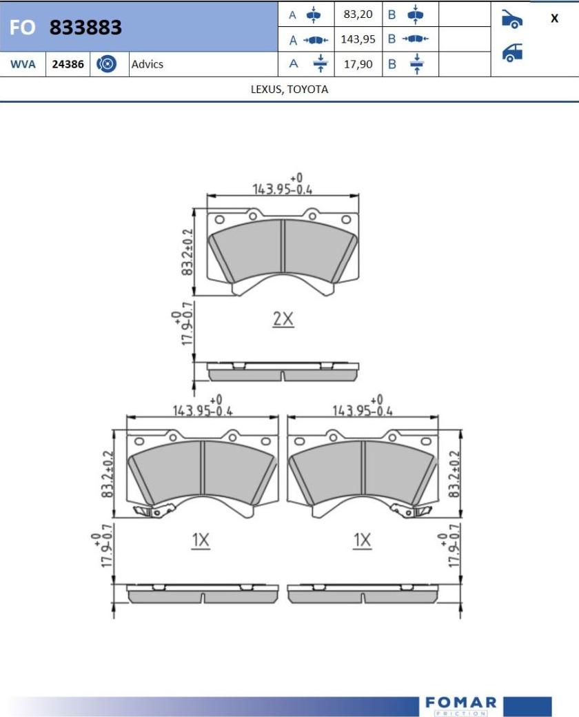 FOMAR Friction FO 833883 - Bremžu uzliku kompl., Disku bremzes autodraugiem.lv