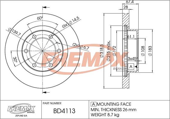 FREMAX BD-4113 - Bremžu diski autodraugiem.lv