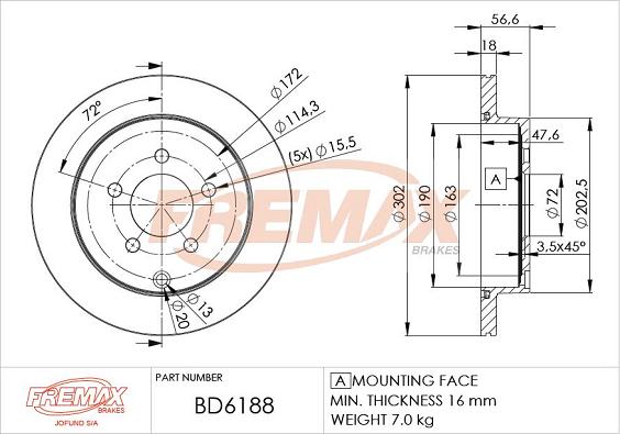 FREMAX BD-6188 - Bremžu diski autodraugiem.lv