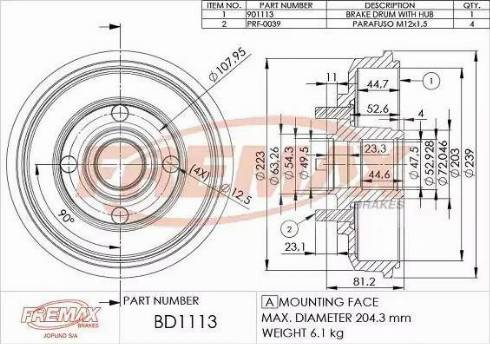 FREMAX BD-1113 - Bremžu trumulis autodraugiem.lv