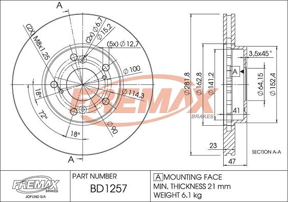 FREMAX BD-1257 - Bremžu diski autodraugiem.lv