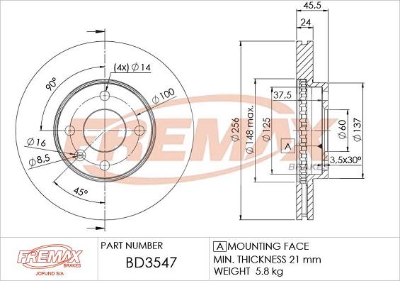 FREMAX BD-3547 - Bremžu diski autodraugiem.lv