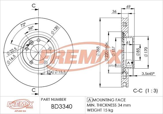 FREMAX BD-3340 - Bremžu diski autodraugiem.lv