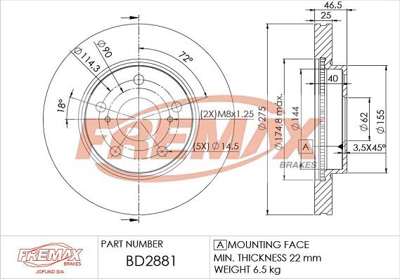 FREMAX BD-2881 - Bremžu diski autodraugiem.lv