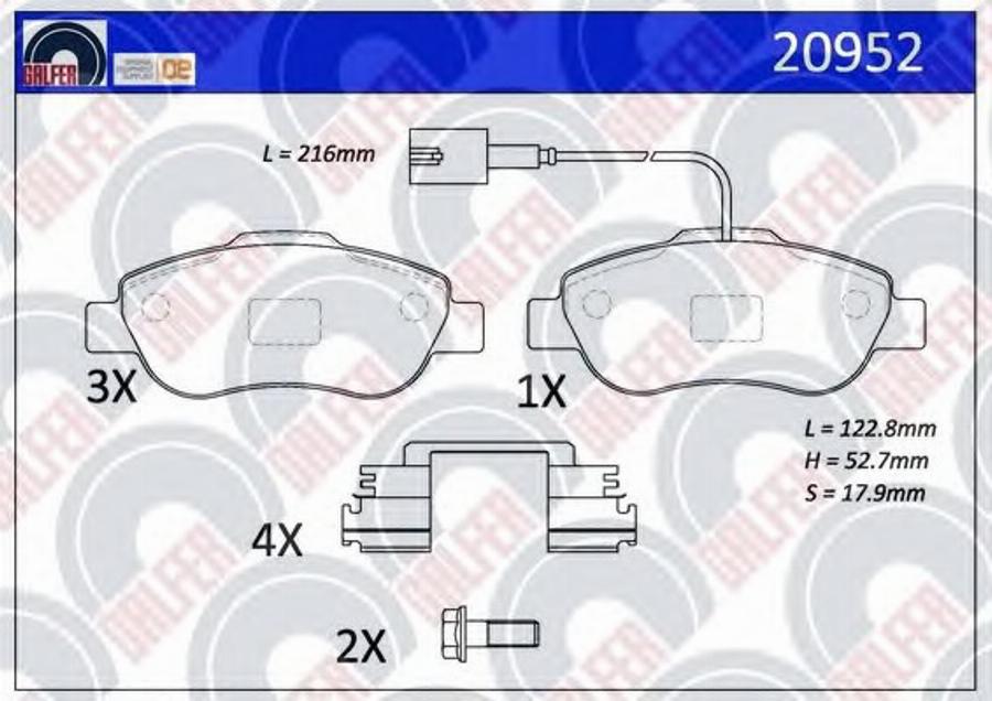 Galfer 20952 - Bremžu uzliku kompl., Disku bremzes autodraugiem.lv