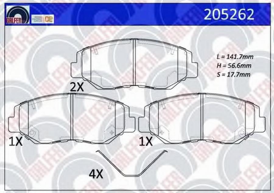 Galfer 205262 - Bremžu uzliku kompl., Disku bremzes autodraugiem.lv