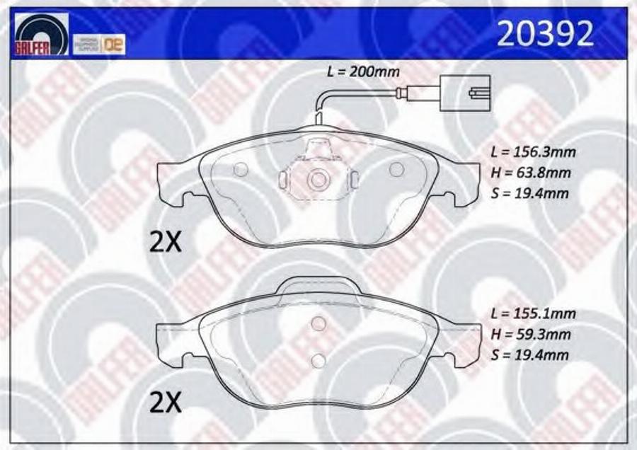 Galfer 20392 - Bremžu uzliku kompl., Disku bremzes autodraugiem.lv