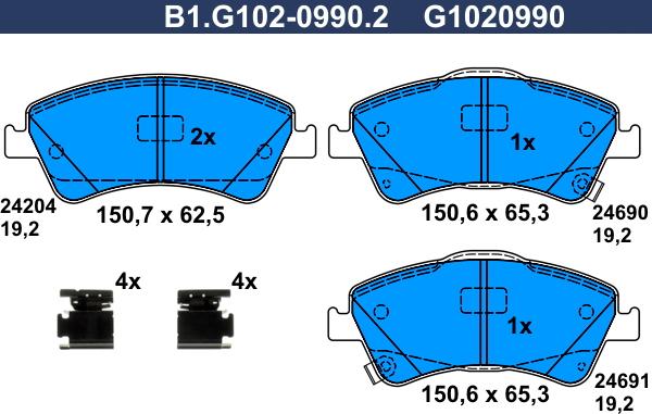 Galfer B1.G102-0990.2 - Bremžu uzliku kompl., Disku bremzes autodraugiem.lv