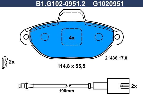 Galfer B1.G102-0951.2 - Bremžu uzliku kompl., Disku bremzes autodraugiem.lv