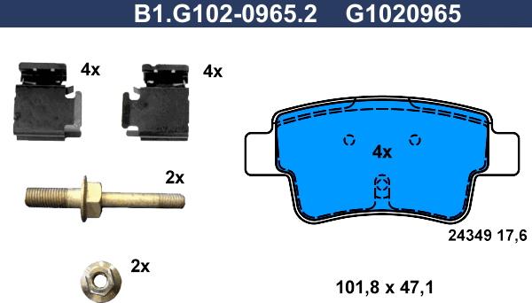 Galfer B1.G102-0965.2 - Bremžu uzliku kompl., Disku bremzes autodraugiem.lv